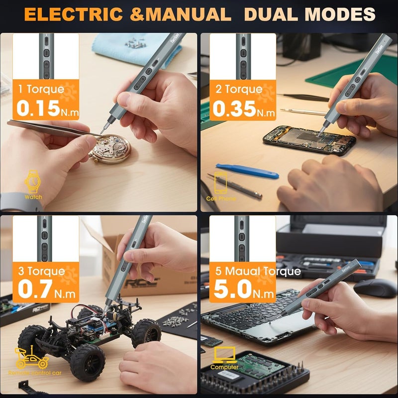 Tanso Precision Electric Screwdriver Set,160-in-1 Mini Electric Screwdriver,650mAh Rechargeable Screwdrivers,S2 Magnetic Bit,3 Torque Settings,Repair Tool Kit for Computer Phone Laptop Camera Watch Glasses - Image 2